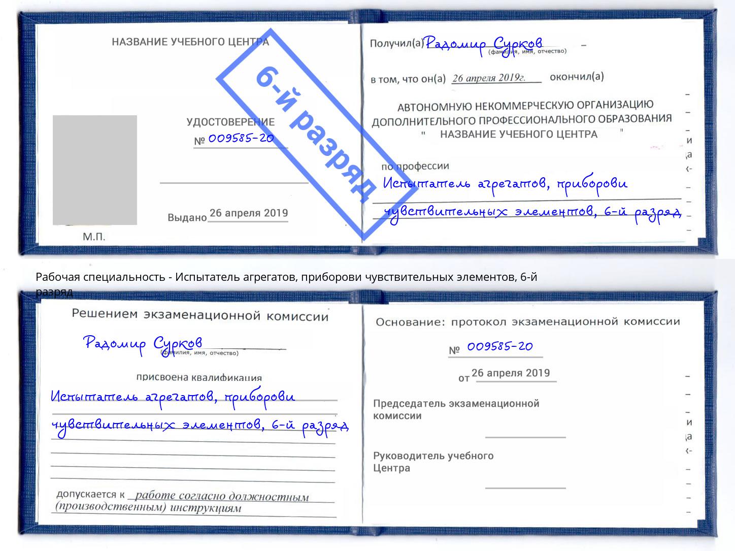 корочка 6-й разряд Испытатель агрегатов, приборови чувствительных элементов Верхний Уфалей