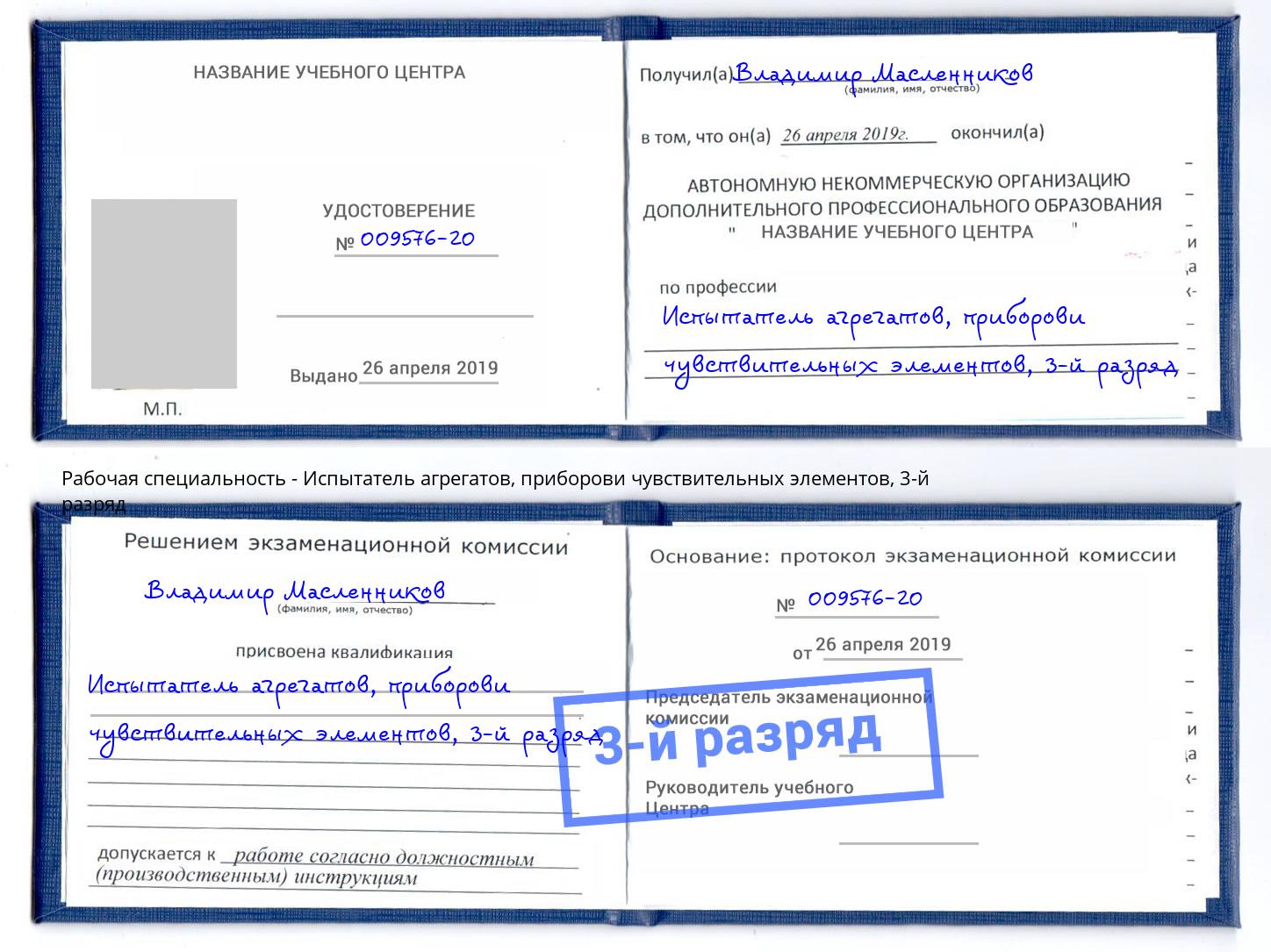 корочка 3-й разряд Испытатель агрегатов, приборови чувствительных элементов Верхний Уфалей