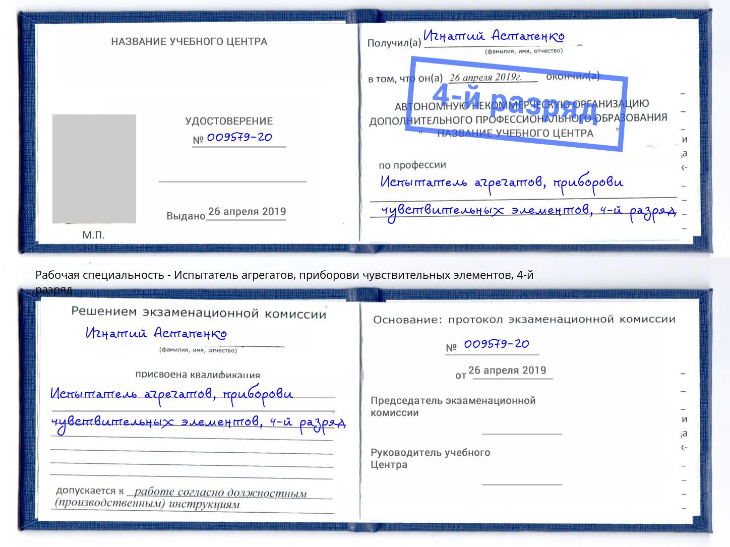 корочка 4-й разряд Испытатель агрегатов, приборови чувствительных элементов Верхний Уфалей