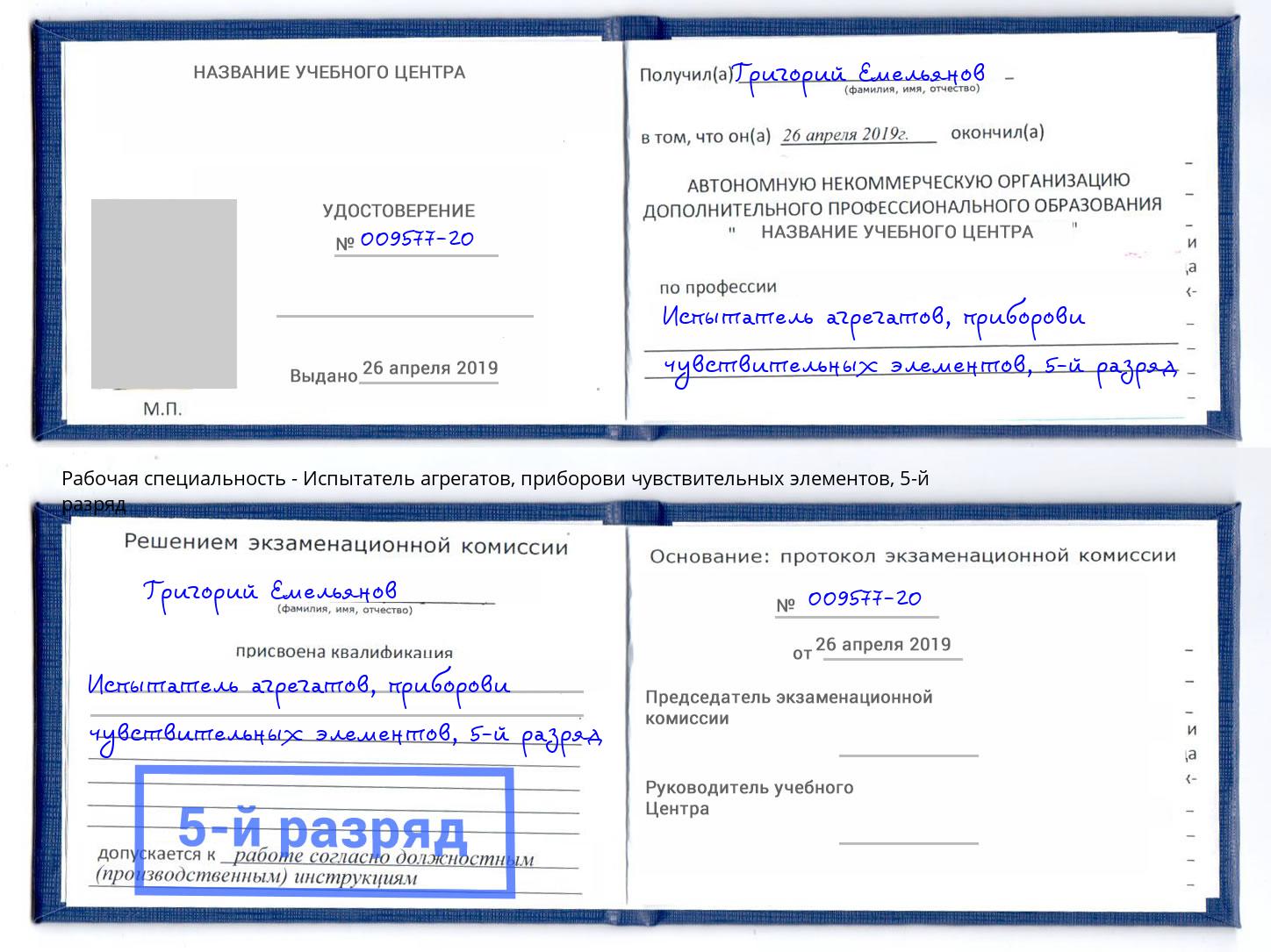 корочка 5-й разряд Испытатель агрегатов, приборови чувствительных элементов Верхний Уфалей