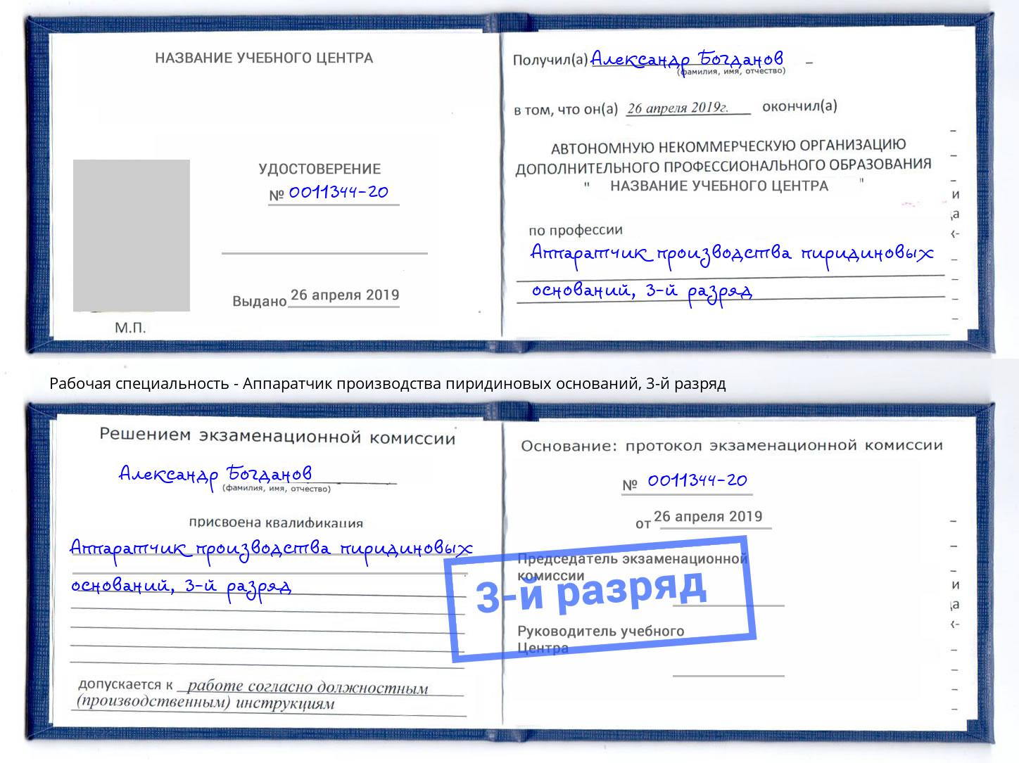 корочка 3-й разряд Аппаратчик производства пиридиновых оснований Верхний Уфалей