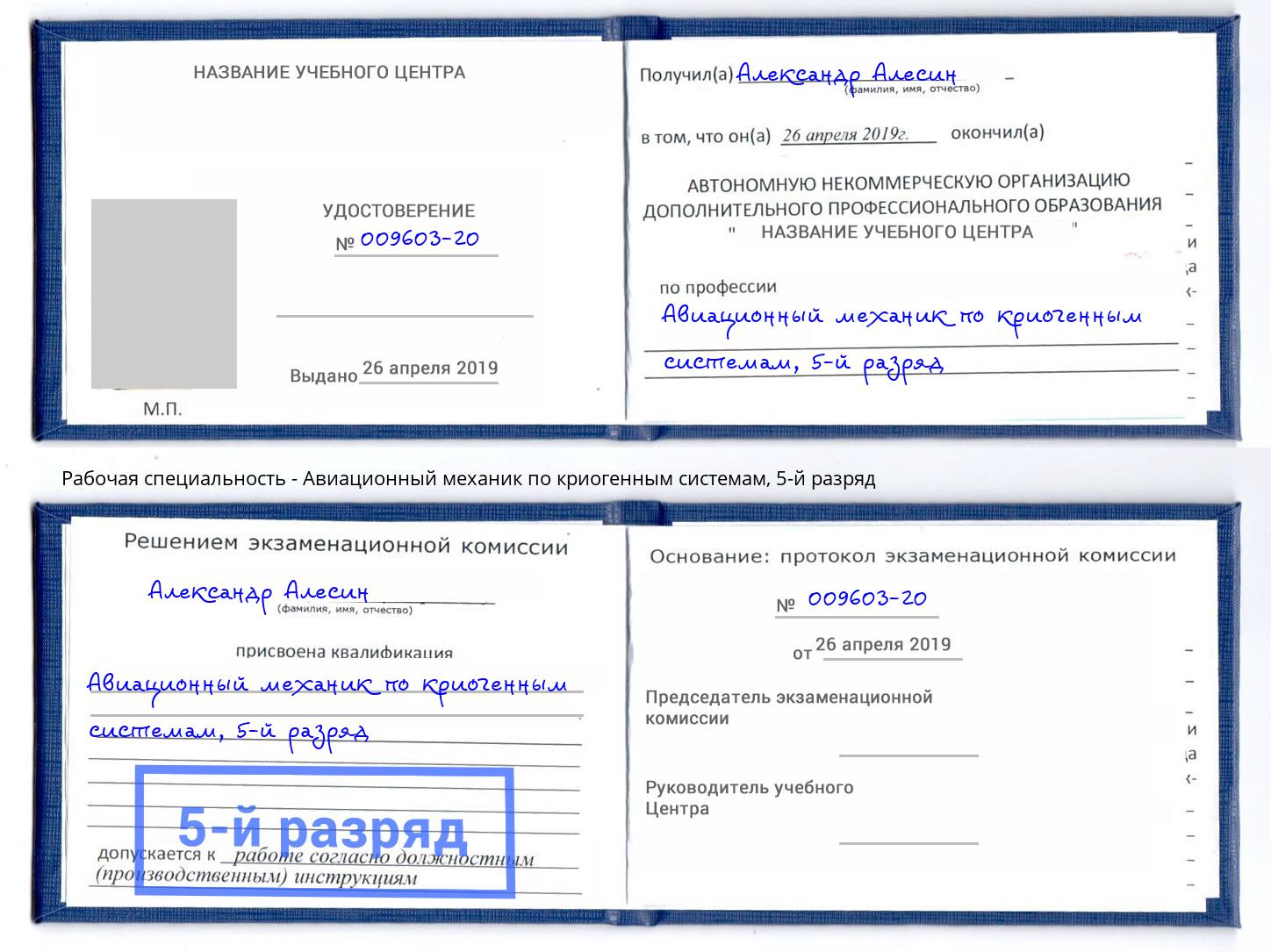 корочка 5-й разряд Авиационный механик по криогенным системам Верхний Уфалей