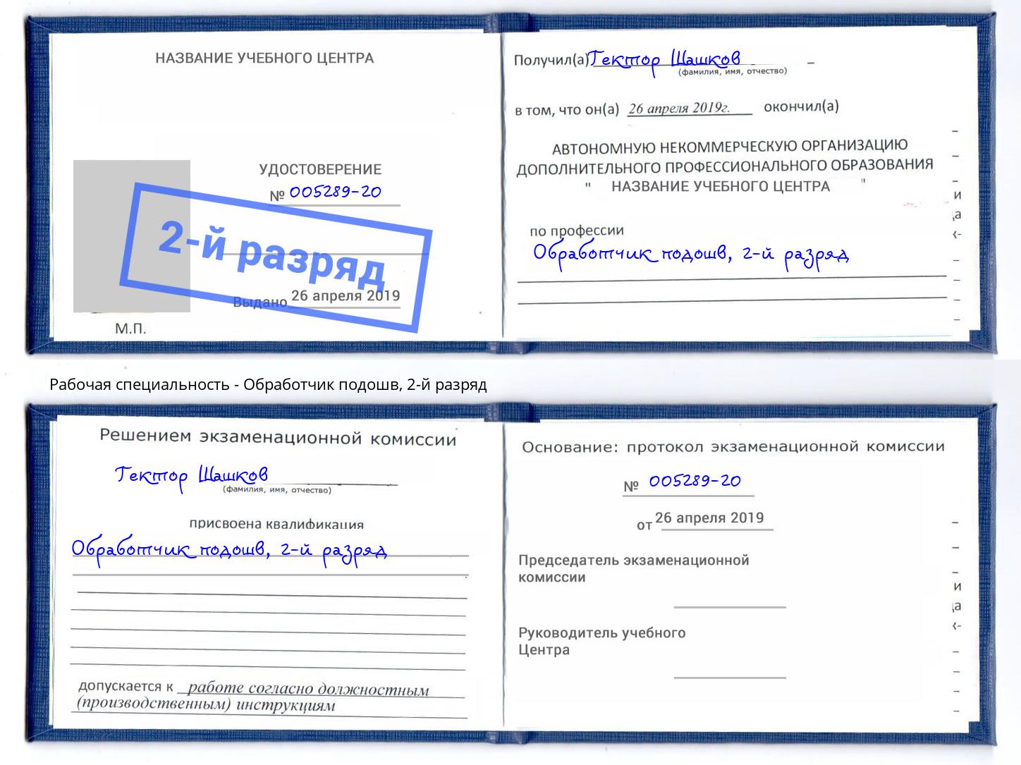 корочка 2-й разряд Обработчик подошв Верхний Уфалей