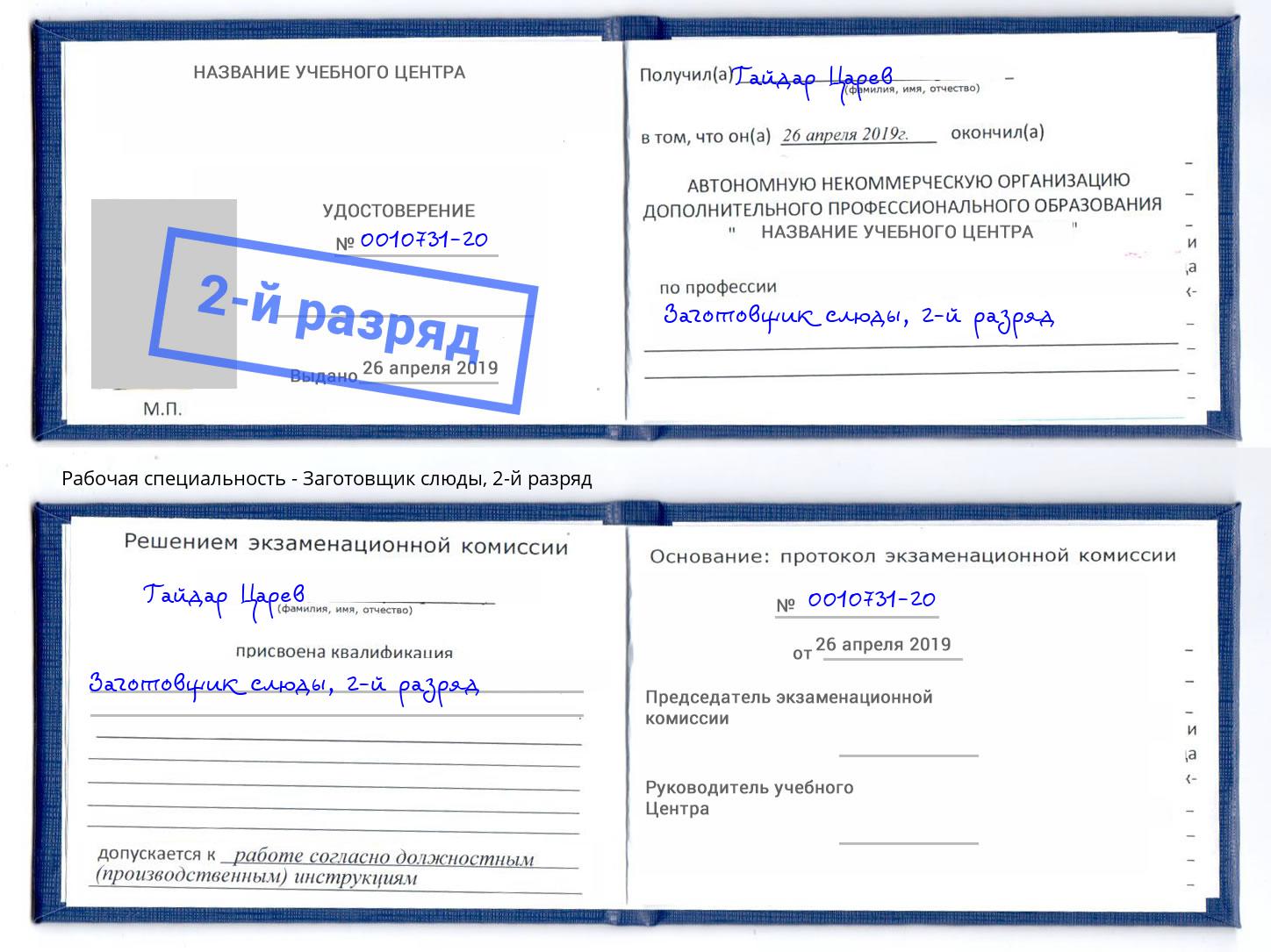 корочка 2-й разряд Заготовщик слюды Верхний Уфалей