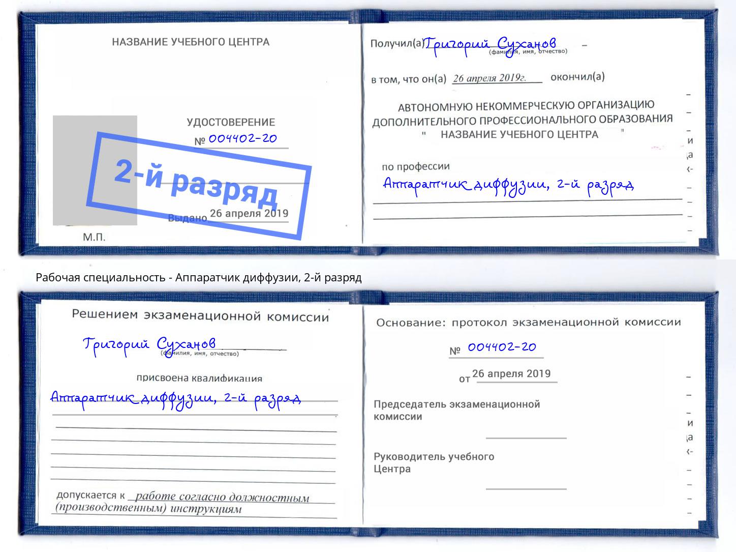 корочка 2-й разряд Аппаратчик диффузии Верхний Уфалей