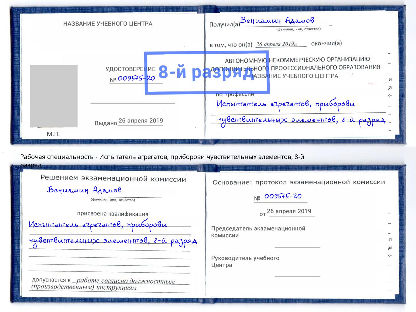 корочка 8-й разряд Испытатель агрегатов, приборови чувствительных элементов Верхний Уфалей